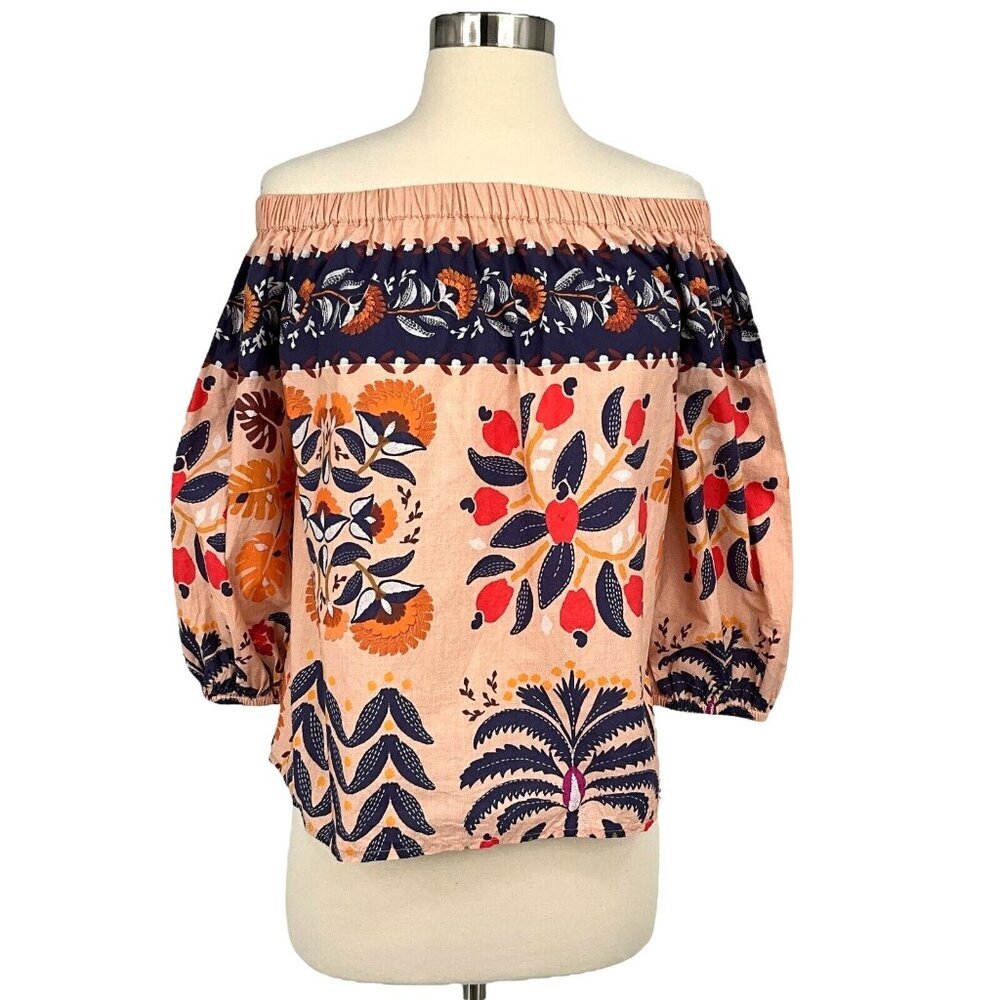 EUC! Farm Rio x Anthropologie Off The Shoulder Printed Tropical Top Size XS